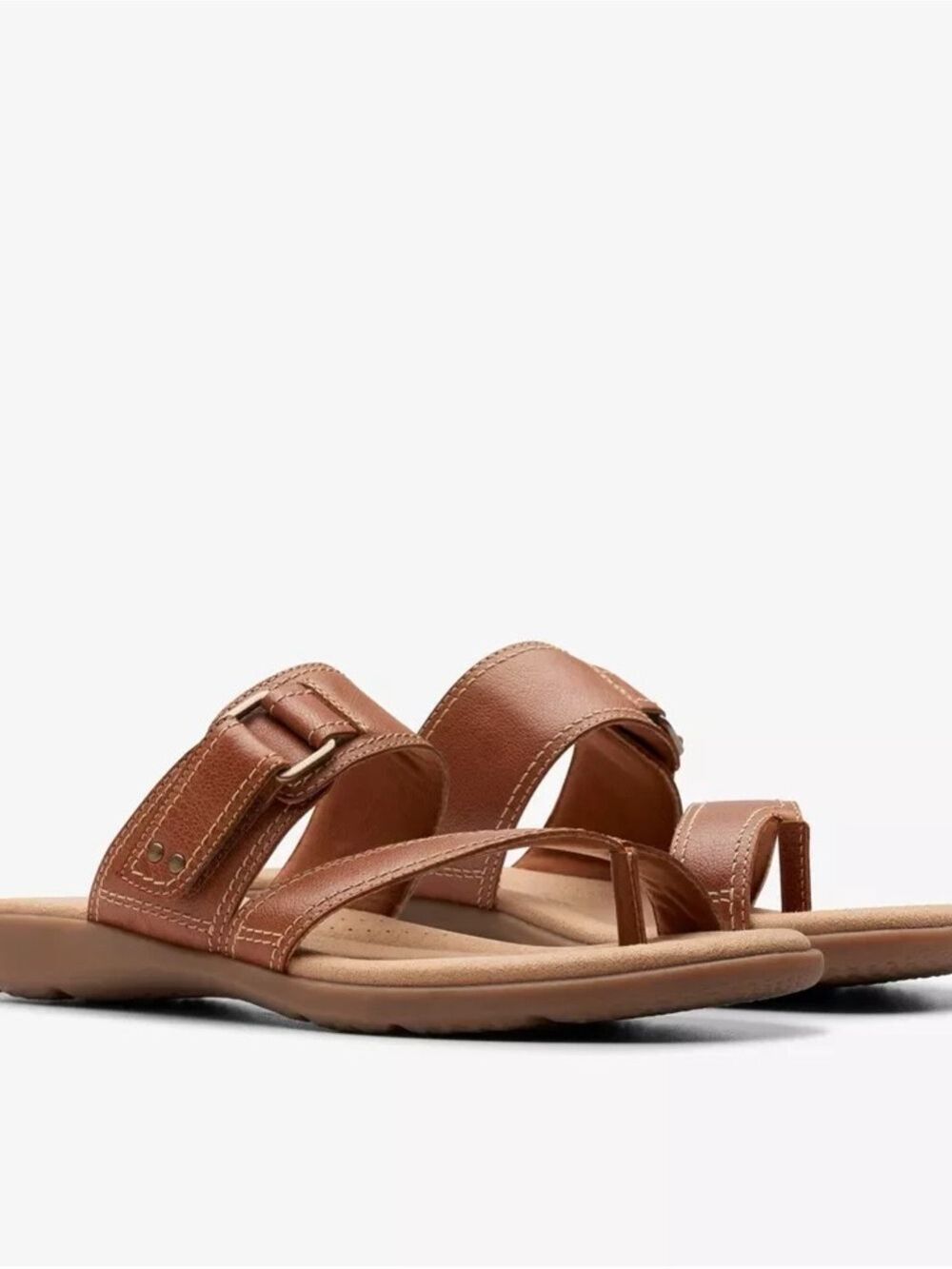 Clarks Women's Tan Leather Thong Slide Sandal